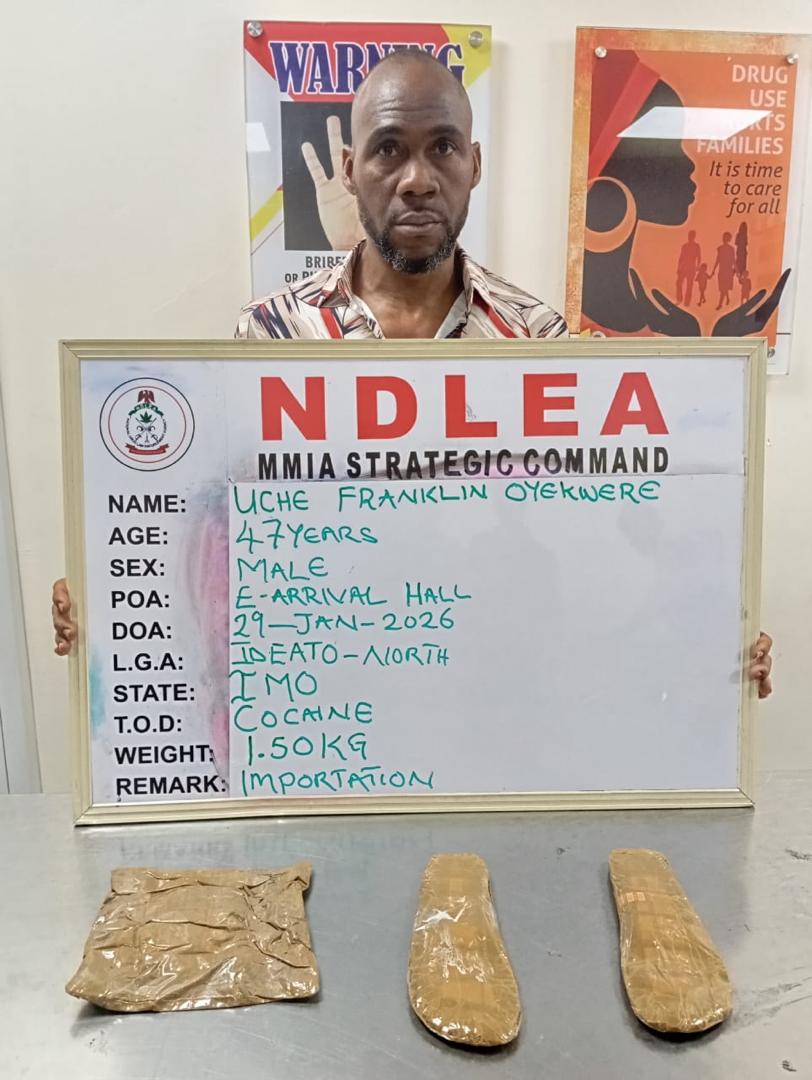 NDLEA intercepts Brazil returnee with cocaine concealed in private part; suspect says he needed to raise money for his baby